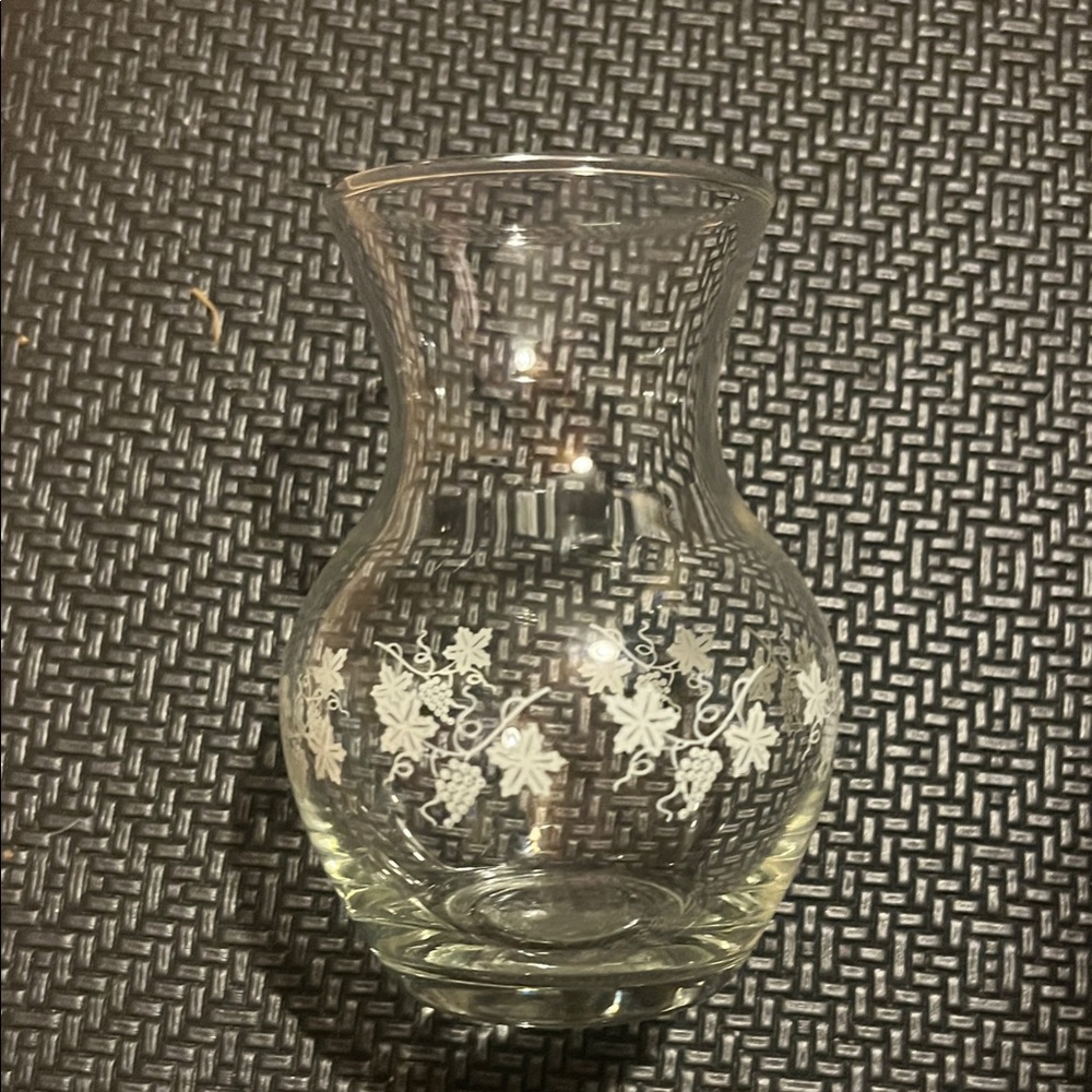 Elegant Clear Glass Vase with White Floral Design